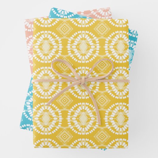 幾何学的ろうけつ染めタイダイPastelイースターバラエティーパック ラッピングペーパーシート (インサイチュ)