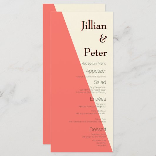 幾何学的アイボリー結婚コーラル メニュー (正面/裏面)