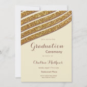 幾何学的アイボリー茶色金ゴールドグリッター卒業 招待状 (正面)
