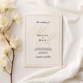 幾何学的アイボリー金ゴールドモノグラム結婚イニシャル 招待状