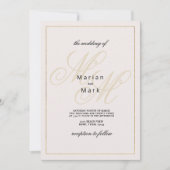 幾何学的アイボリー金ゴールドモノグラム結婚イニシャル 招待状 (正面)
