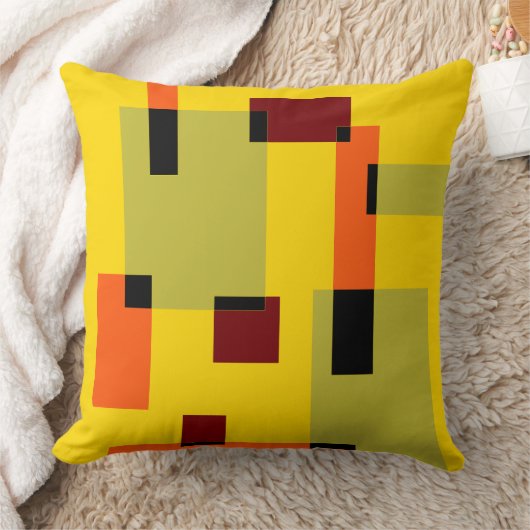 幾何学的アブストラクションミントオレンジブラックレッドイエロー クッション (ブランケット)