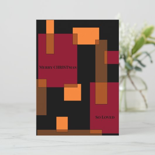 幾何学的アブストラクション赤茶色ブラッククリスマス シーズンカード (スタンド正面)