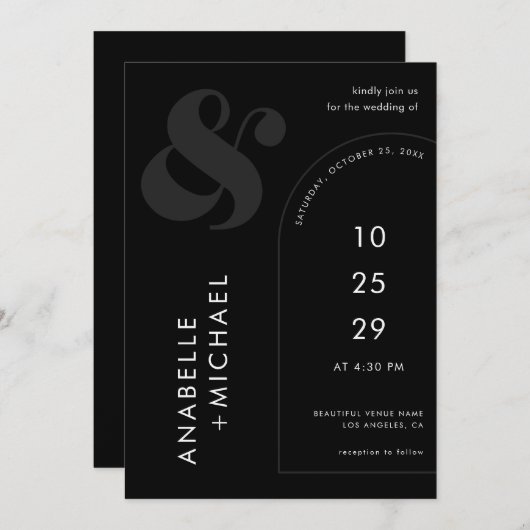 幾何学的アンパサンドArch & Photo白黒 招待状 (正面/裏面)