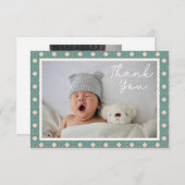 幾何学的アートティール(緑がかった色)2枚フォトベビーシャワーメッセージ サンキューカード (正面/裏面)