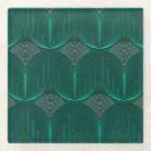 幾何学的アールデコエメラルドフラワー ガラスコースター (正面)