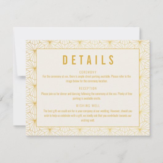 幾何学的アールデコ結婚の詳細エンクロージャカード 招待状 (正面)