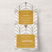 幾何学的アールデコ金ゴールドホワイト結婚・ギャツビー オールインワン招待状 (内側)