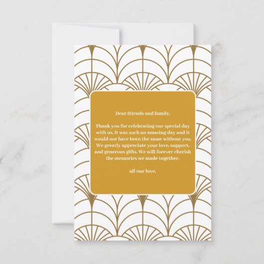 幾何学的アールデコ金ゴールドホワイト結婚・ギャツビー サンキューカード (裏面)