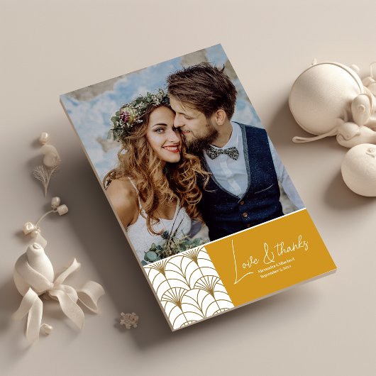 幾何学的アールデコ金ゴールドホワイト結婚・ギャツビー サンキューカード