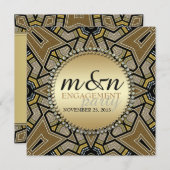 幾何学的アールデコ金ゴールド婚約パーティ招待状 招待状 (正面/裏面)