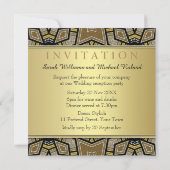 幾何学的アールデコ金ゴールド婚約パーティ招待状 招待状 (裏面)