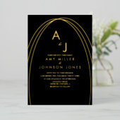 幾何学的アー縁どチフ写真結婚の押された 箔招待状 (立ち正面)