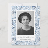 幾何学的インディゴブルー水彩卒業パーティー 招待状 (正面)