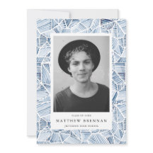 幾何学的インディゴブルー水彩卒業パーティー