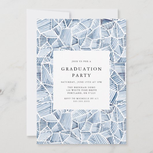 幾何学的インディゴブルー水彩卒業パーティー 招待状 (裏面)