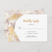 幾何学的ウェディング出欠 | 金ゴールドフェイク大理石 出欠カード (正面/裏面)