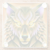 幾何学的ウルフイラストレーション動物デザイン ガラスコースター (裏面)