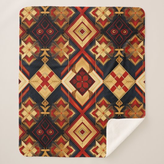 幾何学的エレガンスシームレスパターンレッド金ゴールドブラック シェルパブランケット (正面)