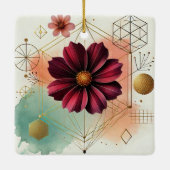 幾何学的エレガントな芸術と水を持つコスモスの花 セラミックオーナメント (裏面)