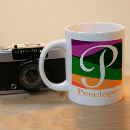 幾何学的エレガントデザイン付きモノグラム ツートーンマグカップ