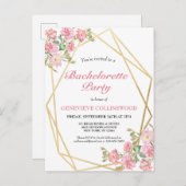 幾何学的エレガントピンクフローラバチェロレッテ インビテーションポストカード (正面/裏面)
