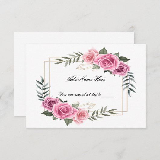 幾何学的エレガントピンクローズテーブル座席表 サンキューカード (正面/裏面)