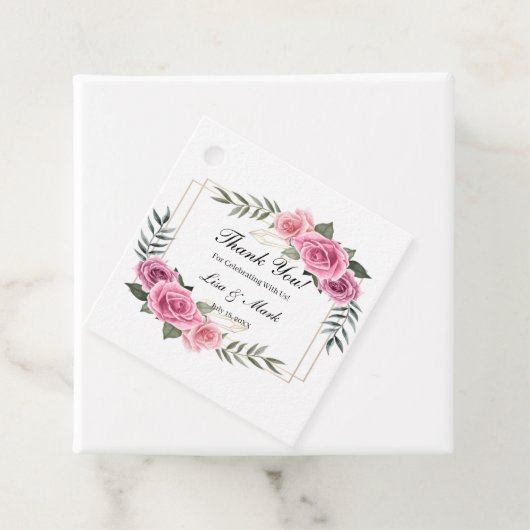 幾何学的エレガントピンクローズメッセージカード フェイバータグ (インサイチュ)