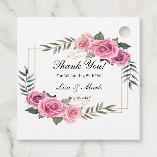 幾何学的エレガントピンクローズメッセージカード フェイバータグ (裏面)