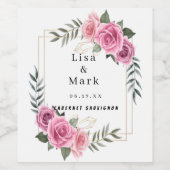 幾何学的エレガントピンクローズワインラベル ワインラベル (シングルラベル)