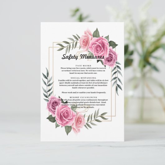 幾何学的エレガントピンクローズ安全対策 サンキューカード (スタンド正面)