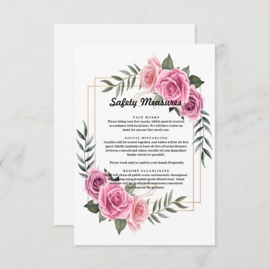 幾何学的エレガントピンクローズ安全対策 サンキューカード (正面/裏面)