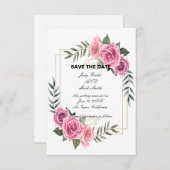 幾何学的エレガントピンクローズ日付カードを保存 サンキューカード (正面/裏面)