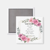 幾何学的エレガントピンクローズ日付磁石を保存 マグネット (正面/裏面)