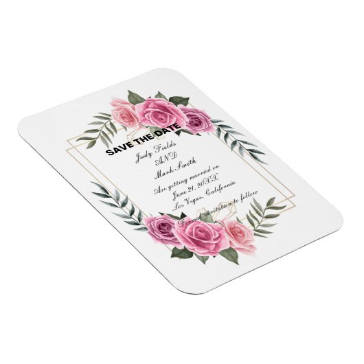 幾何学的エレガントピンクローズ日付磁石を保存 マグネット (右側)