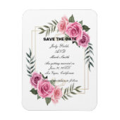 幾何学的エレガントピンクローズ日付磁石を保存 マグネット (縦)