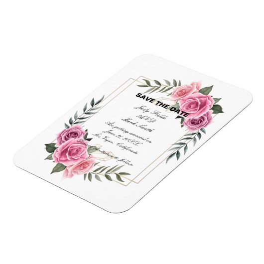 幾何学的エレガントピンクローズ日付磁石を保存 マグネット (左側)