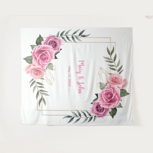 幾何学的エレガントピンクローズ結婚の写真の背景 タペストリー (正面(横))