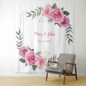幾何学的エレガントピンクローズ結婚の写真の背景 タペストリー (インサイチュ)
