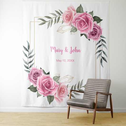 幾何学的エレガントピンクローズ結婚の写真の背景 タペストリー (インサイチュ)