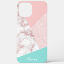 幾何学的エレガントピンクローズ金ゴールドグリッター大理石