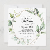 幾何学的エレガントブランチとバブリーブライダルシャワー 招待状 (正面)