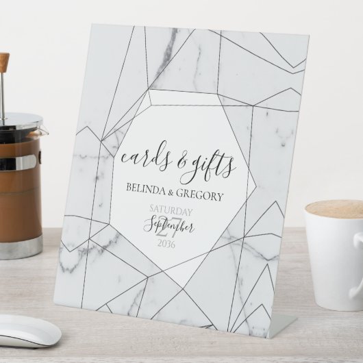 幾何学的エレガント大理石ウェディングカードギフト 台座サイン (インサイチュ)