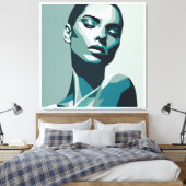 幾何学的エレガント女性ポートレート-抽象デザイン キャンバスプリント (インサイチュ (寝室))