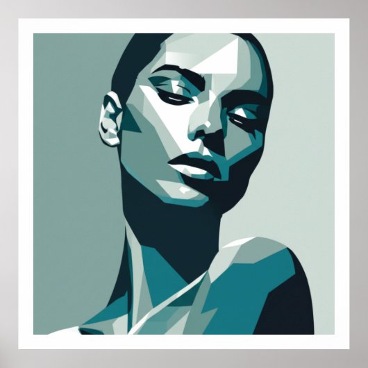 幾何学的エレガント女性ポートレート-抽象デザイン ポスター (正面)