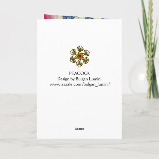 幾何学的エレガント渦巻きティール（緑がかった色）を有するピーコック シーズンカード (裏面)