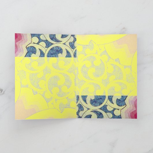 幾何学的エレガント渦巻きティール（緑がかった色）を有するピーコック シーズンカード (内部)