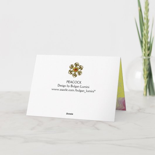 幾何学的エレガント渦巻き模様を持つ紫の孔雀 シーズンカード (裏面)