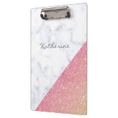 幾何学的エレガント白大理石バラ金ゴールドグリッター クリップボード (左)