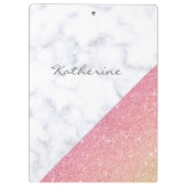 幾何学的エレガント白大理石バラ金ゴールドグリッター クリップボード (裏面)